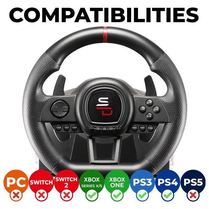 Volant de course - SUPERDRIVE - GS650-X - Levier de vitesse manuel - 3 pédales - Palettes - PS4 / Xbox Volant de course - SUPERDRIVE - GS650-X - Levier de vitesse manuel - 3 pédales - Palettes - PS4 / Xbox