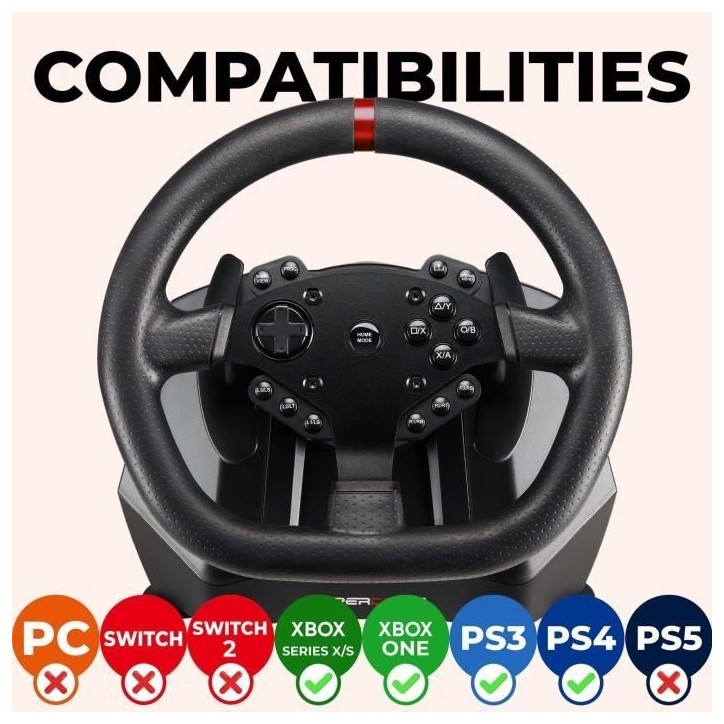 Volant de course - SUPERDRIVE - GS950-X - 900° - Levier de vitesse manuel - 3 pédales - Palettes Volant de course - SUPERDRIVE - GS950-X - 900° - Levier de vitesse manuel - 3 pédales - Palettes
