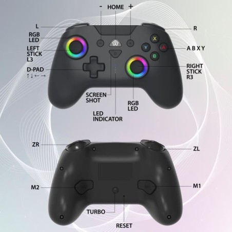 Manette sans fil - SUBSONIC - Switch 2 / Switch - LEDs programmables - Vibrations - Gyroscope - Noire