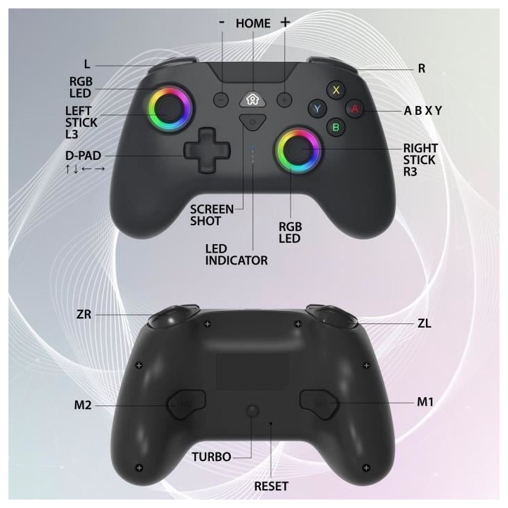Manette sans fil - SUBSONIC - Switch 2 / Switch - LEDs programmables - Vibrations - Gyroscope - Noire Manette sans fil - SUBSONIC - Switch 2 / Switch - LEDs programmables - Vibrations - Gyroscope - Noire