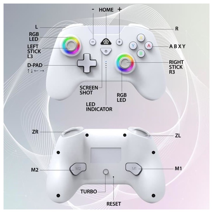 Manette sans fil - SUBSONIC - Switch 2 / Switch - LEDs programmables - Vibrations - Gyroscope - Blanc Manette sans fil - SUBSONIC - Switch 2 / Switch - LEDs programmables - Vibrations - Gyroscope - Blanc