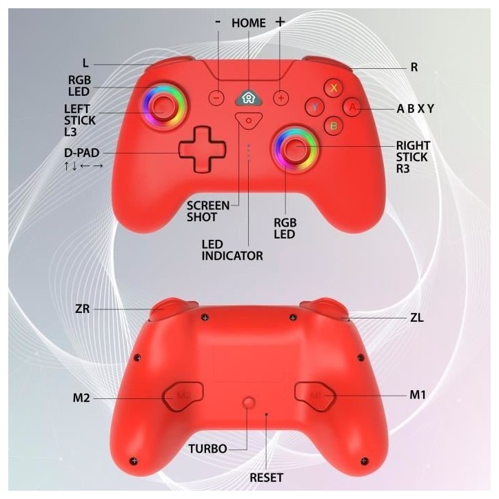 Manette sans fil - SUBSONIC - Switch 2 / Switch - LEDs programmables - Vibrations - Gyroscope - Rouge Manette sans fil - SUBSONIC - Switch 2 / Switch - LEDs programmables - Vibrations - Gyroscope - Rouge