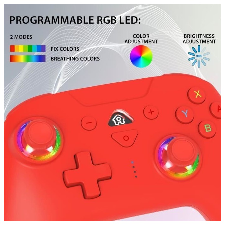 Manette sans fil - SUBSONIC - Switch 2 / Switch - LEDs programmables - Vibrations - Gyroscope - Rouge Manette sans fil - SUBSONIC - Switch 2 / Switch - LEDs programmables - Vibrations - Gyroscope - Rouge