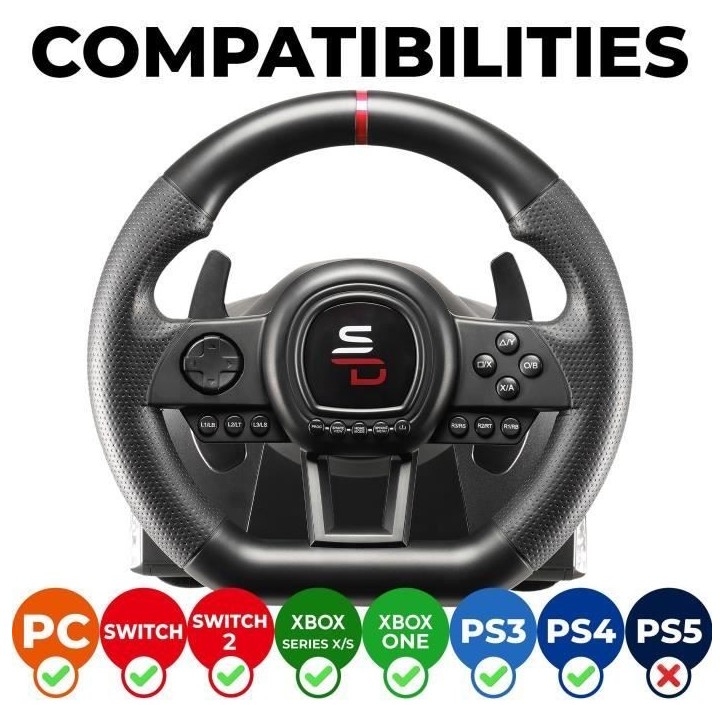 Volant de course - SUPERDRIVE - SV650 - Avec pédalier - Palettes - Vibrations - Multi-plateformes Volant de course - SUPERDRIVE - SV650 - Avec pédalier - Palettes - Vibrations - Multi-plateformes
