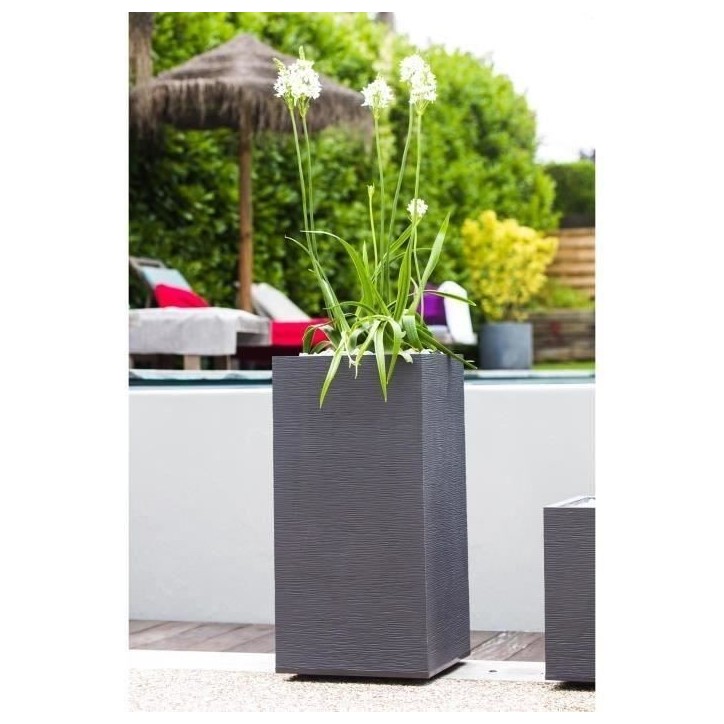 Bac a fleurs Carré Haut 40 cm - EDA - Graphit - 31 L - 39,5 x 39,5 x H. 80 cm - Gris Anthracite