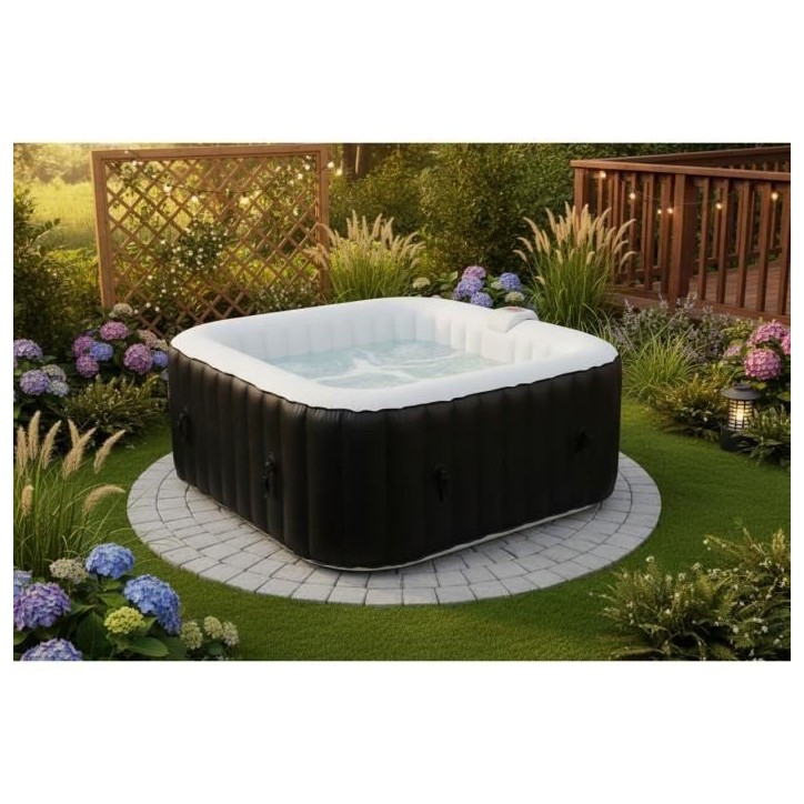 Spa gonflable SUNSPA - AC01 - 157 x 67 cm - 4 places - Carré (Livré avec filtre, cadenas, tapis de sol et couverture)