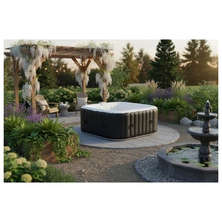 Spa gonflable SUNSPA - AC01 - 157 x 67 cm - 4 places - Carré (Livré avec filtre, cadenas, tapis de sol et couverture)