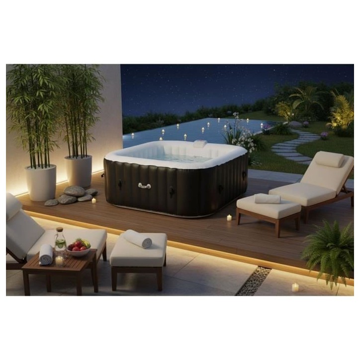 Spa gonflable SUNSPA - AC02 - 185 x 65 cm - 6 places - Carré (Livré avec filtre, cadenas, tapis de sol et couverture) Spa gonflable SUNSPA - AC02 - 185 x 65 cm - 6 places - Carré (Livré avec filtre, cadenas, tapis de sol et couverture)
