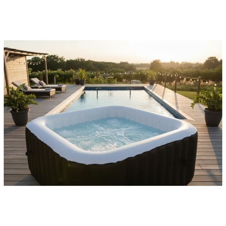 Spa gonflable SUNSPA - AC02 - 185 x 65 cm - 6 places - Carré (Livré avec filtre, cadenas, tapis de sol et couverture) Spa gonflable SUNSPA - AC02 - 185 x 65 cm - 6 places - Carré (Livré avec filtre, cadenas, tapis de sol et couverture)