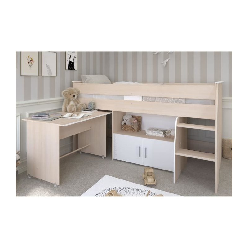 Lit combiné enfant Parisot ZOLA 90x200 cm - 2 portes - Avec bureau -