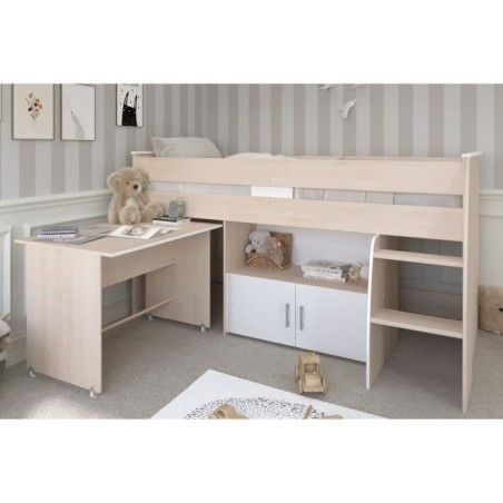 Lit combiné enfant Parisot ZOLA 90x200 cm - 2 portes - Avec bureau -