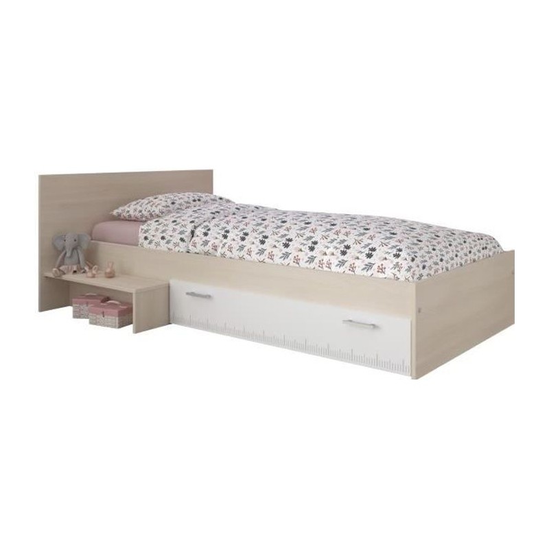 PARISOT Lit enfant l 90 x L 190 cm - Décor acacia et blanc tiroir - C PARISOT Lit enfant l 90 x L 190 cm - Décor acacia et blanc tiroir - C