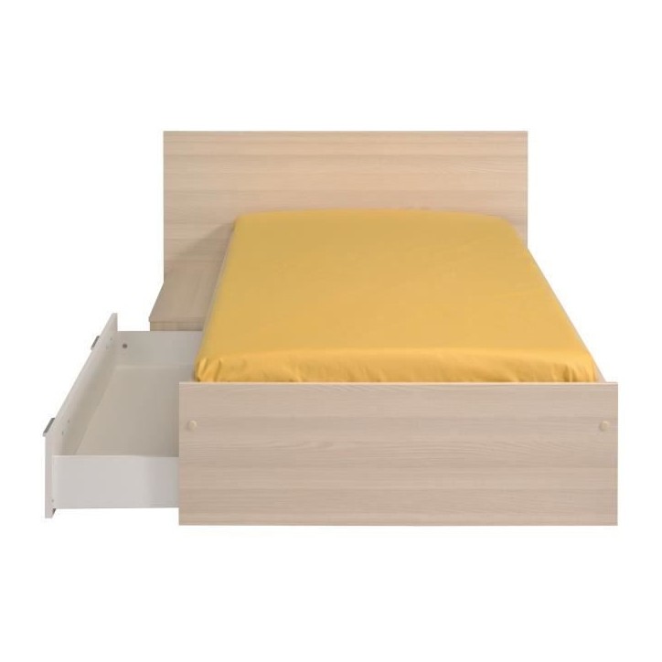 PARISOT Lit enfant l 90 x L 190 cm - Décor acacia et blanc tiroir - Contemporain - CHARLEMAGNE