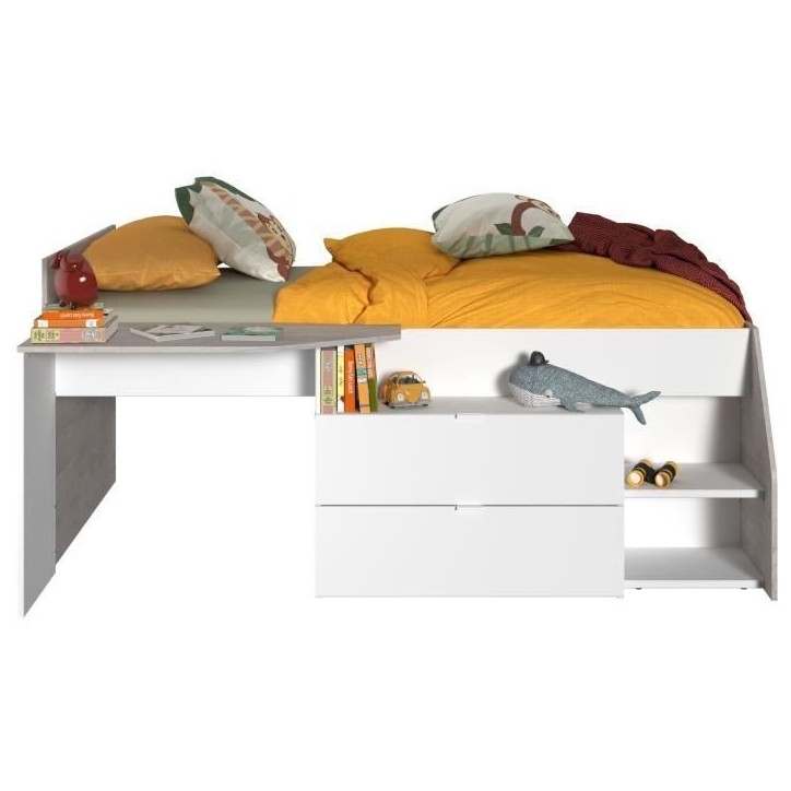 Lit combiné enfant contemporain PARISOT KIM - gris loft et blanc - l 90 x L 190 ou 200 cm