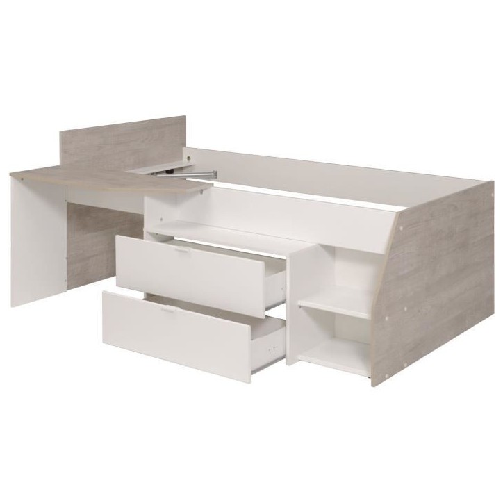 Lit combiné enfant contemporain PARISOT KIM - gris loft et blanc - l 90 x L 190 ou 200 cm