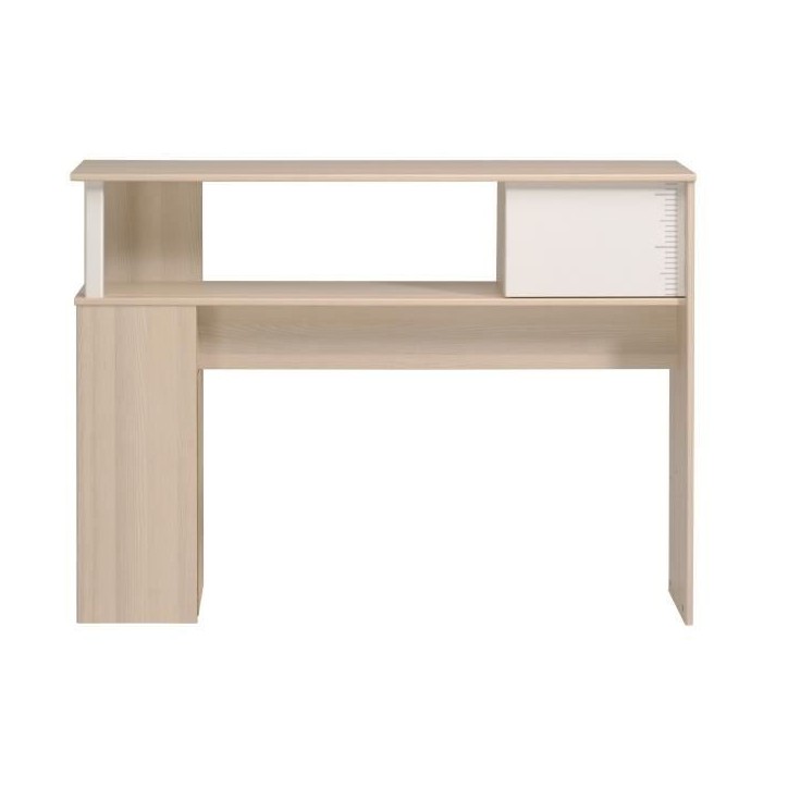 PARISOT Ensemble lit + tete de lit avec rangement - Style contemporain - Décor acacia clair et blanc - CHARLEMAGNE