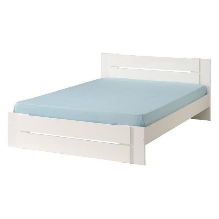 PARISOT Lit adulte - Contemporain - Décor blanc et blanc brillant - l 140 x L 190 cm - EDEN