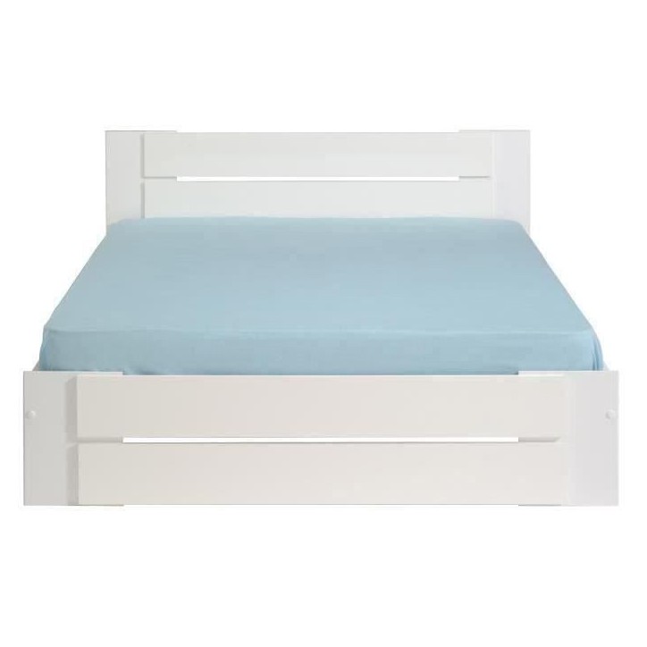 PARISOT Lit adulte - Contemporain - Décor blanc et blanc brillant - l 140 x L 190 cm - EDEN