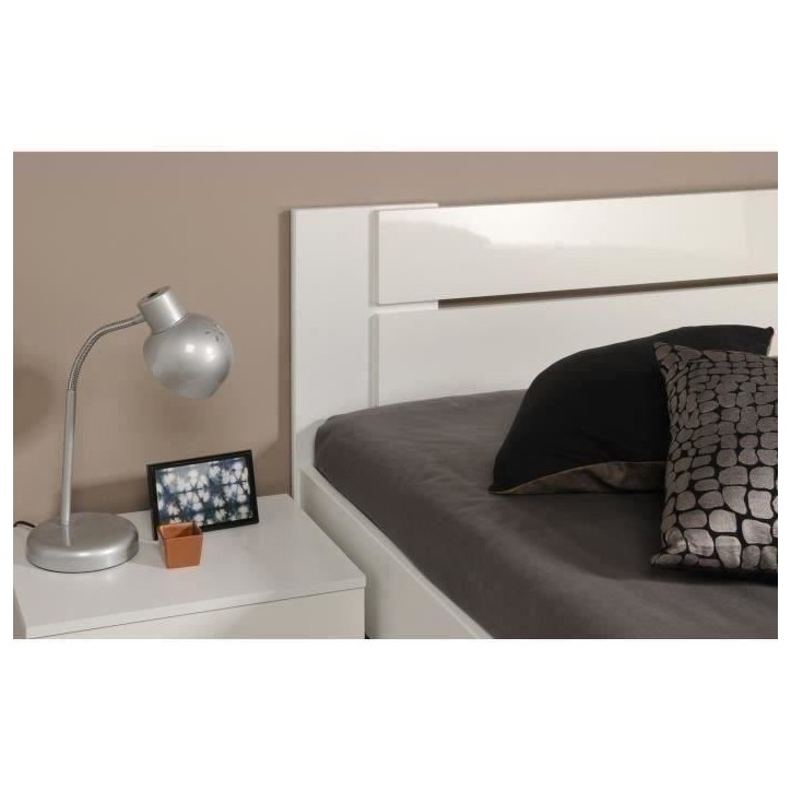 PARISOT Lit adulte - Contemporain - Décor blanc et blanc brillant - l 140 x L 190 cm - EDEN