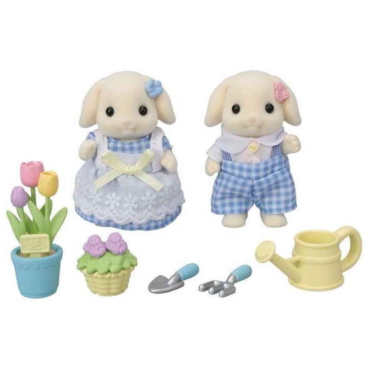 Poupée - SYLVANIAN FAMILIES - Le frere et la soeur Lapin Bélier - Jardinage - Articulés - Multicolore