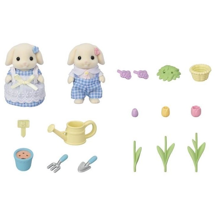 Poupée - SYLVANIAN FAMILIES - Le frere et la soeur Lapin Bélier - Jardinage - Articulés - Multicolore