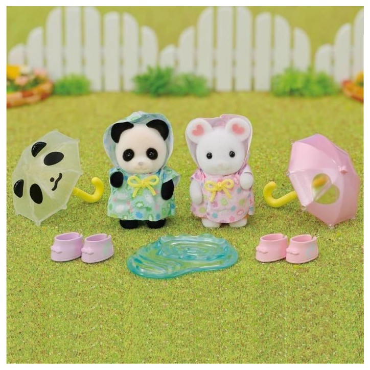 Figurines Articulées - SYLVANIAN FAMILIES - Duo Bébés en Habits de Pluie - Panda et Souris Marshmallow Figurines Articulées - SYLVANIAN FAMILIES - Duo Bébés en Habits de Pluie - Panda et Souris Marshmallow