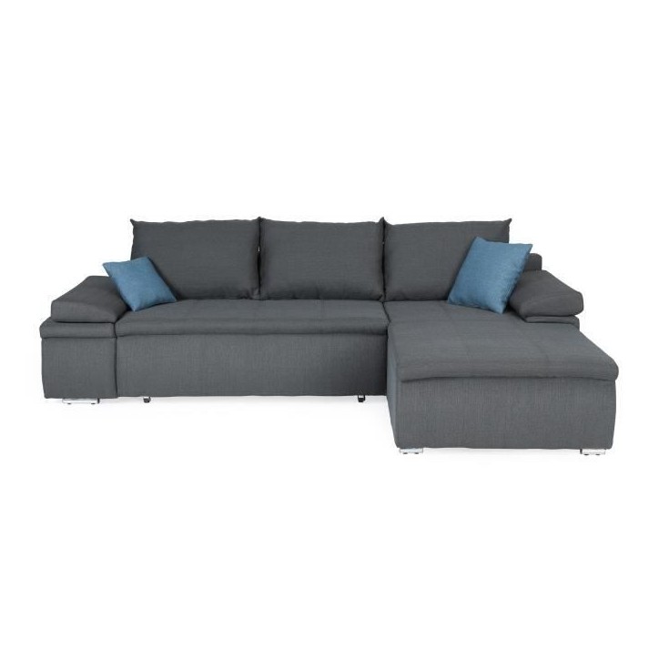 CELINA Canapé d'angle réversible convertible 3 places + Coffre de rangement - Tissu gris - L 274 x P 184 cm
