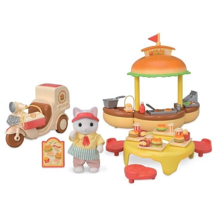 Jeu de Restauration - SYLVANIAN FAMILIES - Stand de Hamburgers - Papa Chat Latté et Scooter Jeu de Restauration - SYLVANIAN FAMILIES - Stand de Hamburgers - Papa Chat Latté et Scooter