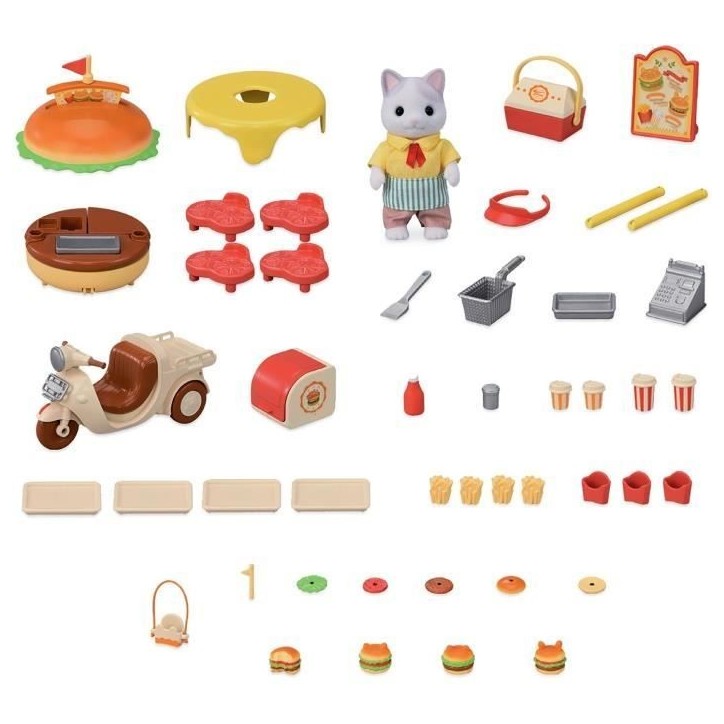 Jeu de Restauration - SYLVANIAN FAMILIES - Stand de Hamburgers - Papa Chat Latté et Scooter Jeu de Restauration - SYLVANIAN FAMILIES - Stand de Hamburgers - Papa Chat Latté et Scooter