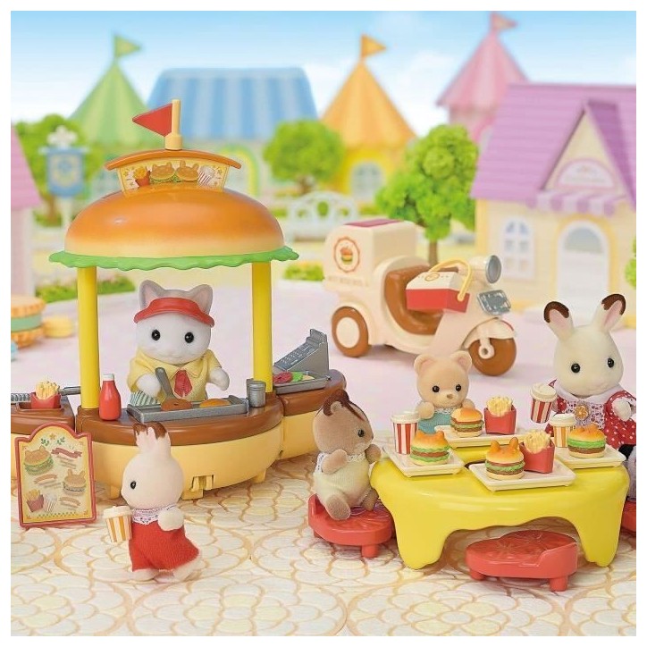 Jeu de Restauration - SYLVANIAN FAMILIES - Stand de Hamburgers - Papa Chat Latté et Scooter Jeu de Restauration - SYLVANIAN FAMILIES - Stand de Hamburgers - Papa Chat Latté et Scooter
