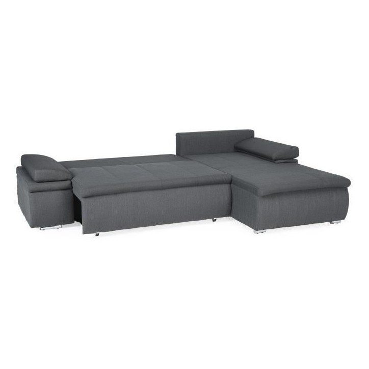 CELINA Canapé d'angle réversible convertible 3 places + Coffre de rangement - Tissu gris - L 274 x P 184 cm