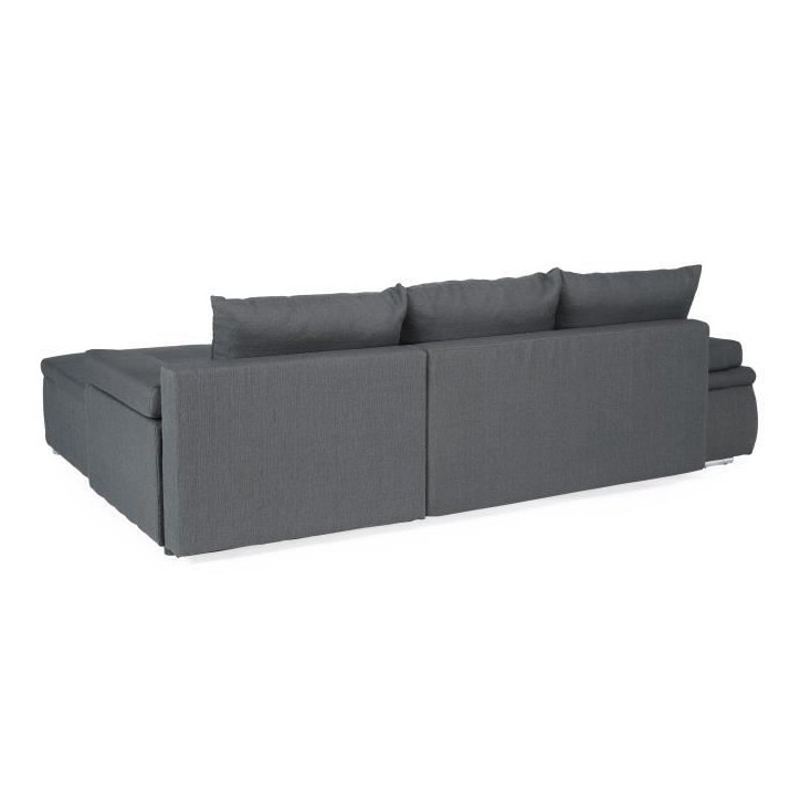 CELINA Canapé d'angle réversible convertible 3 places + Coffre de rangement - Tissu gris - L 274 x P 184 cm