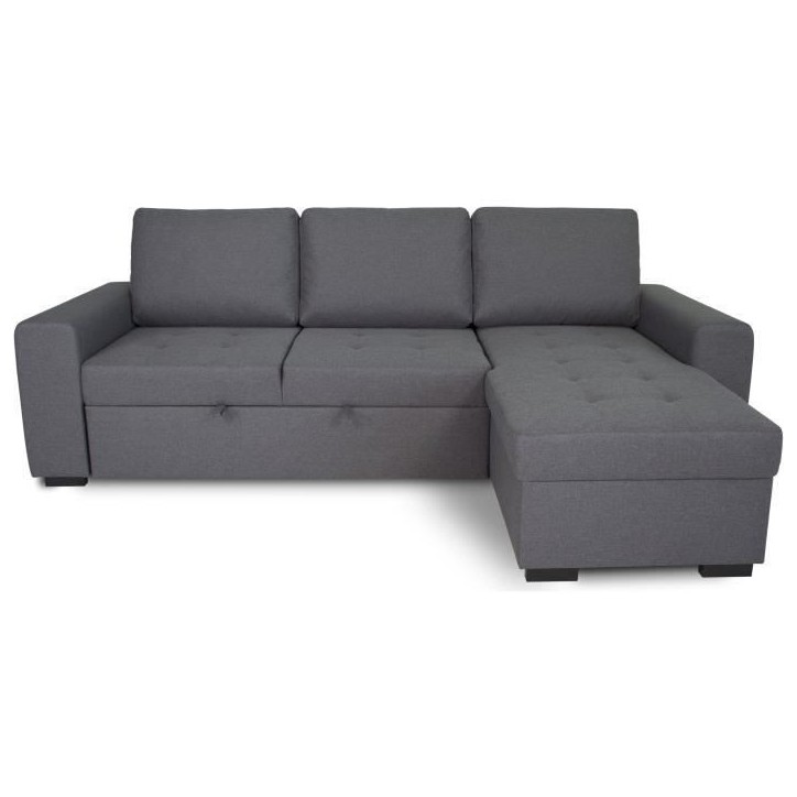 Canapé d'angle convertible réversible CATHY 3 places - Tissu Gris - L 242 x P 155 x H 85 cm