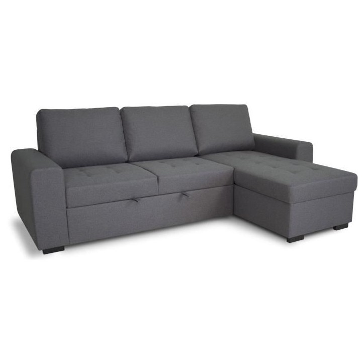 Canapé d'angle convertible réversible CATHY 3 places - Tissu Gris - L 242 x P 155 x H 85 cm