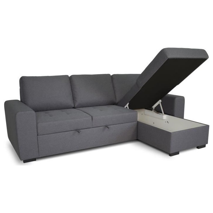 Canapé d'angle convertible réversible CATHY 3 places - Tissu Gris - L 242 x P 155 x H 85 cm