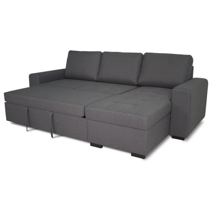 Canapé d'angle convertible réversible CATHY 3 places - Tissu Gris - L 242 x P 155 x H 85 cm