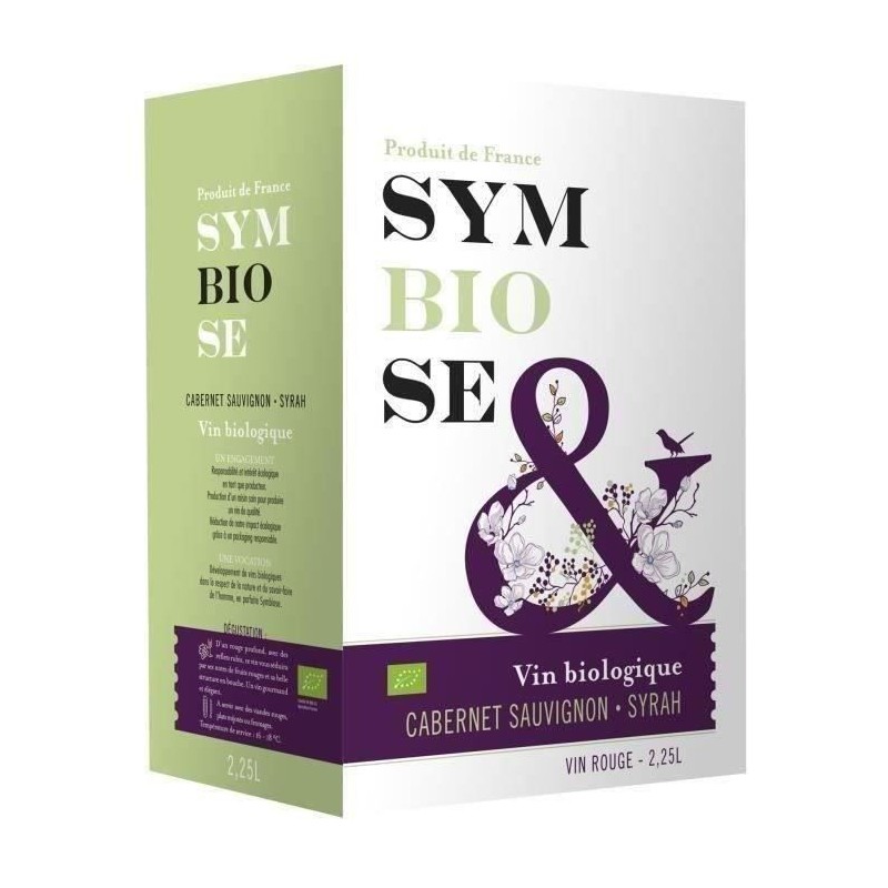 Vin rouge BIB Symbiose Cabernet Sauvignon Vin de France - Bio - 2,25 L Vin rouge BIB Symbiose Cabernet Sauvignon Vin de France - Bio - 2,25 L