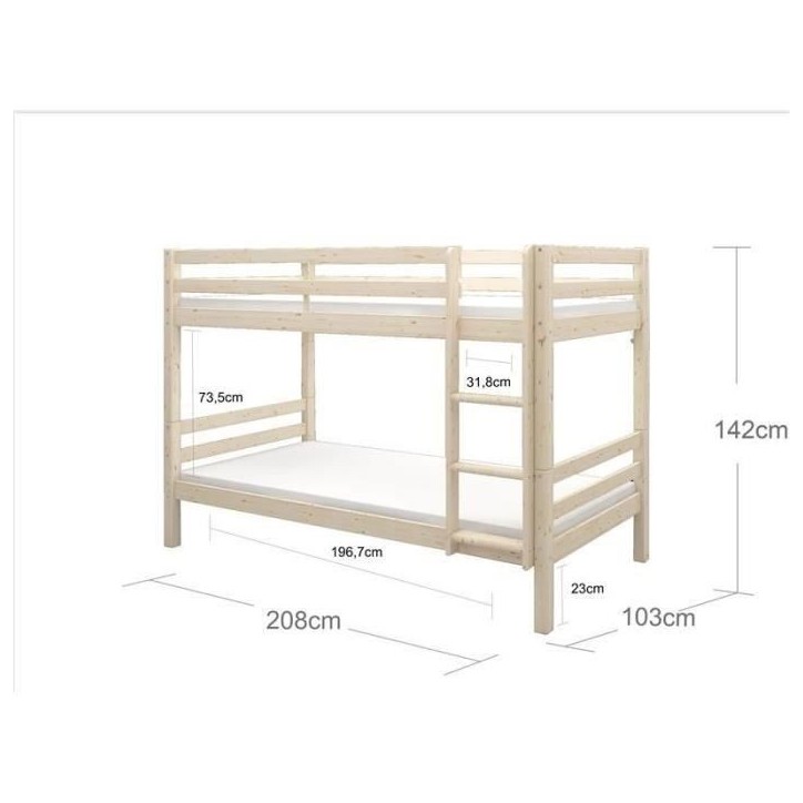 Lits superposés séparables enfant - 2x90x200 cm - Pin massif naturel - Sommiers inclus - ANDO Lits superposés séparables enfant - 2x90x200 cm - Pin massif naturel - Sommiers inclus - ANDO