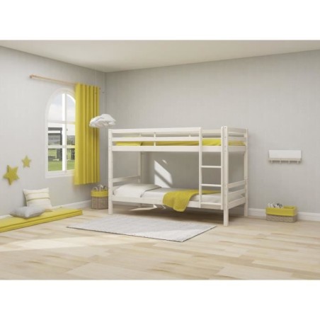 Lits superposés séparables enfant - 2x90x200 cm - Pin massif blanc - Sommiers inclus - ANDO
