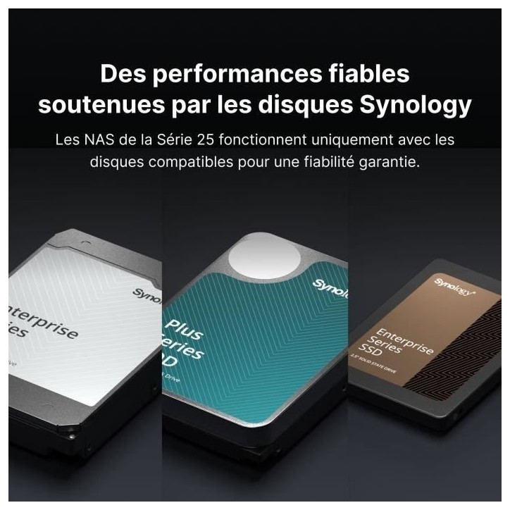 Stockage de fichiers / Sauvegarde - SYNOLOGY - DS925+ - NAS avancé - 4 baies - Réseau 2.5Gbit/s Stockage de fichiers / Sauvegarde - SYNOLOGY - DS925+ - NAS avancé - 4 baies - Réseau 2.5Gbit/s