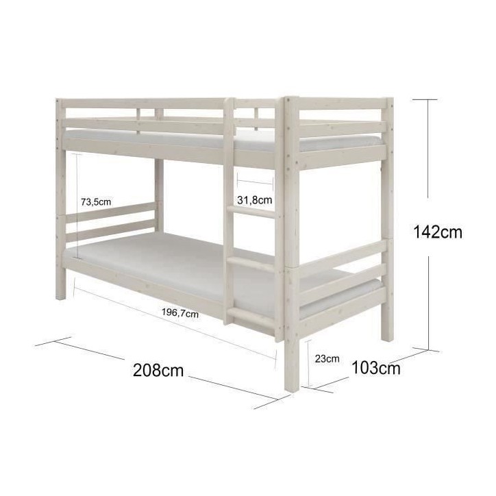 Lits superposés séparables enfant - 2x90x200 cm - Pin massif blanc - Sommiers inclus - ANDO Lits superposés séparables enfant - 2x90x200 cm - Pin massif blanc - Sommiers inclus - ANDO