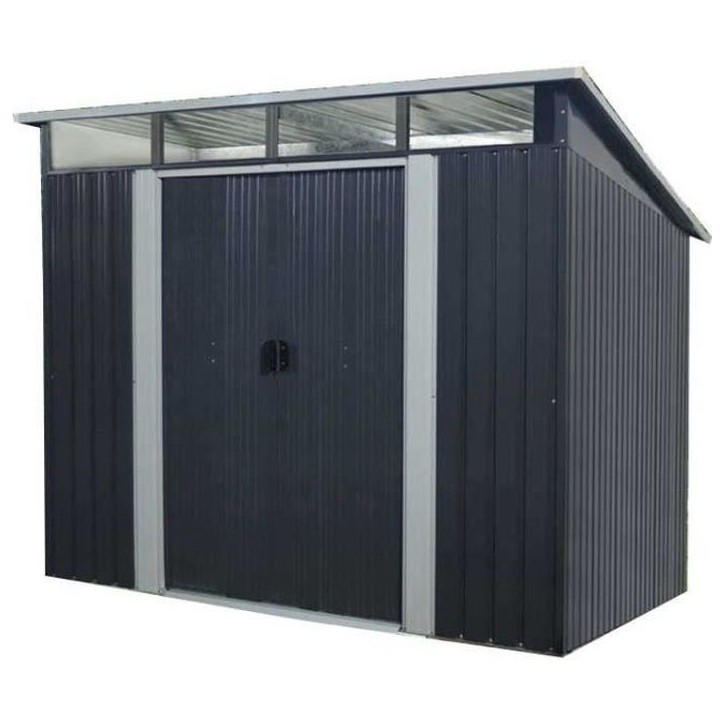 Abri de jardin en métal 4,61 m² - 238 x 193 x 202 cm - SOLER - Kit d'ancrage inclus, 2 portes coulissantes - Gris Abri de jardin en métal 4,61 m² - 238 x 193 x 202 cm - SOLER - Kit d'ancrage inclus, 2 portes coulissantes - Gris