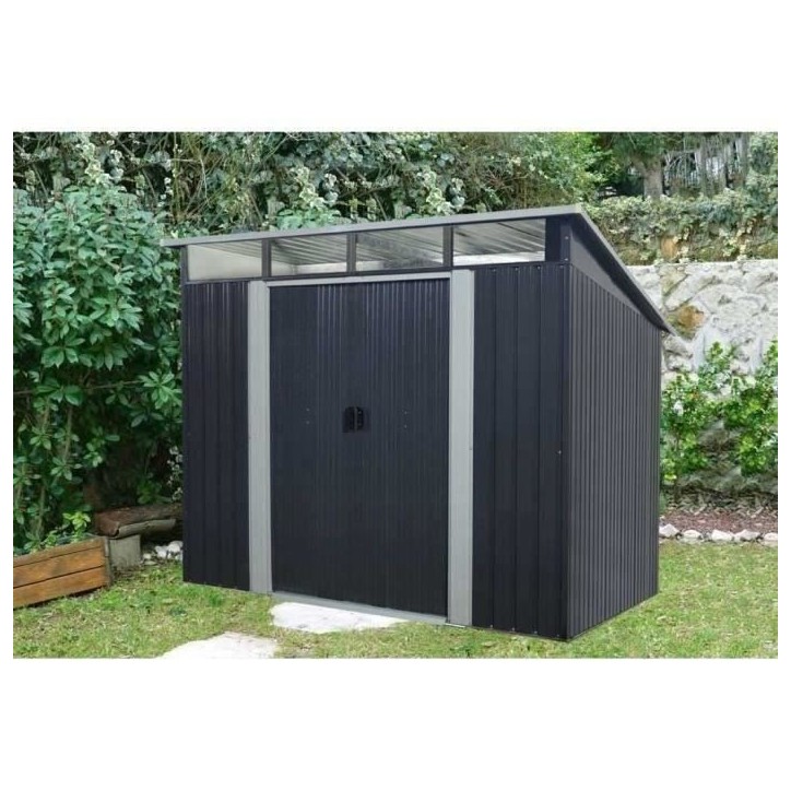 Abri de jardin en métal 4,61 m² - 238 x 193 x 202 cm - SOLER - Kit d'ancrage inclus, 2 portes coulissantes - Gris Abri de jardin en métal 4,61 m² - 238 x 193 x 202 cm - SOLER - Kit d'ancrage inclus, 2 portes coulissantes - Gris