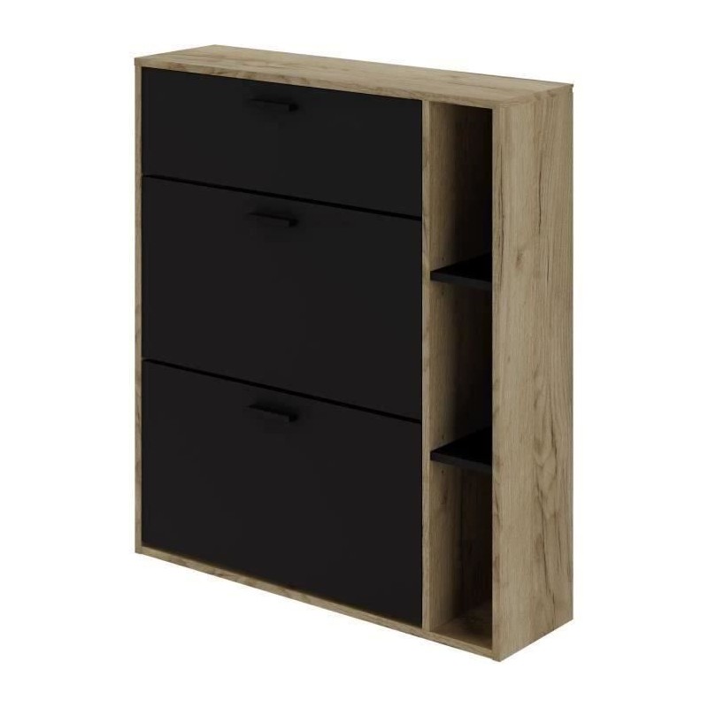 Meuble a chaussures LEONA 2 Portes - Mélaminé noir et contour chene Meuble a chaussures LEONA 2 Portes - Mélaminé noir et contour chene