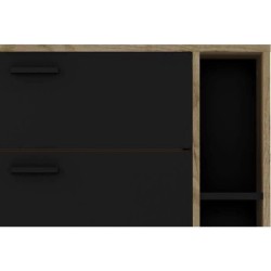 Meuble a chaussures LEONA 2 Portes - Mélaminé noir et contour chene