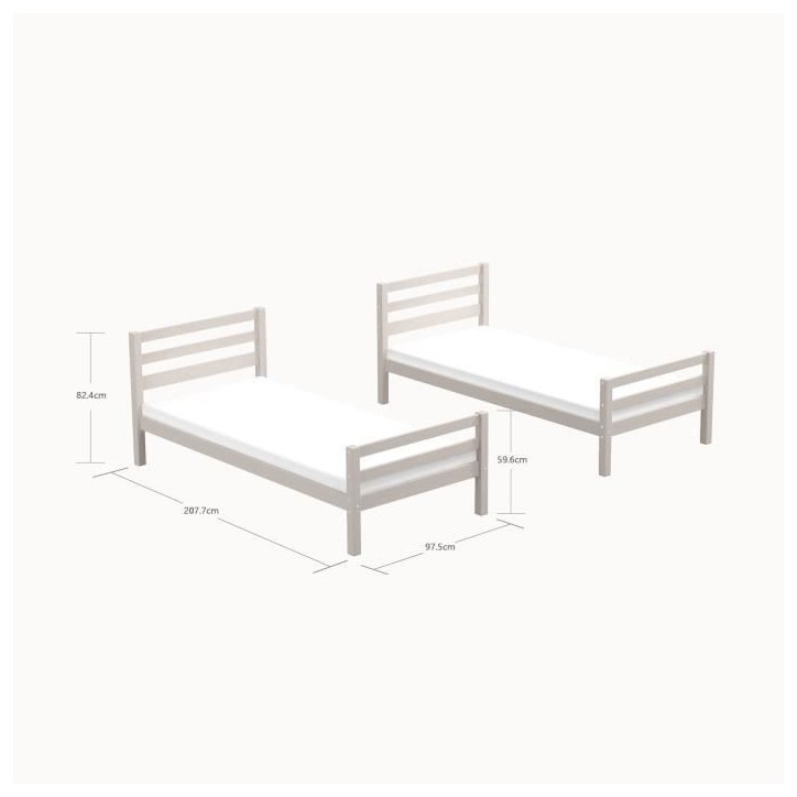 Lits superposés séparables enfant - 2x90x200 cm - Pin massif blanc - Sommiers inclus - ANDO Lits superposés séparables enfant - 2x90x200 cm - Pin massif blanc - Sommiers inclus - ANDO