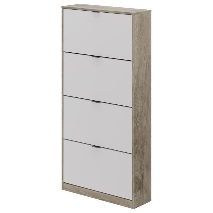 Meuble a chaussures - 4 Portes - Chene et blanc - 75x24x154 cm - Leona Meuble a chaussures - 4 Portes - Chene et blanc - 75x24x154 cm - Leona