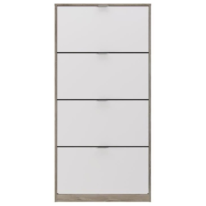 Meuble a chaussures - 4 Portes - Chene et blanc - 75x24x154 cm - Leona Meuble a chaussures - 4 Portes - Chene et blanc - 75x24x154 cm - Leona