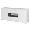 STAR Meuble TV 2 portes 2 tiroirs - Blanc brillant et gris - L 150 x P