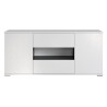 STAR Meuble TV 2 portes 2 tiroirs - Blanc brillant et gris - L 150 x P